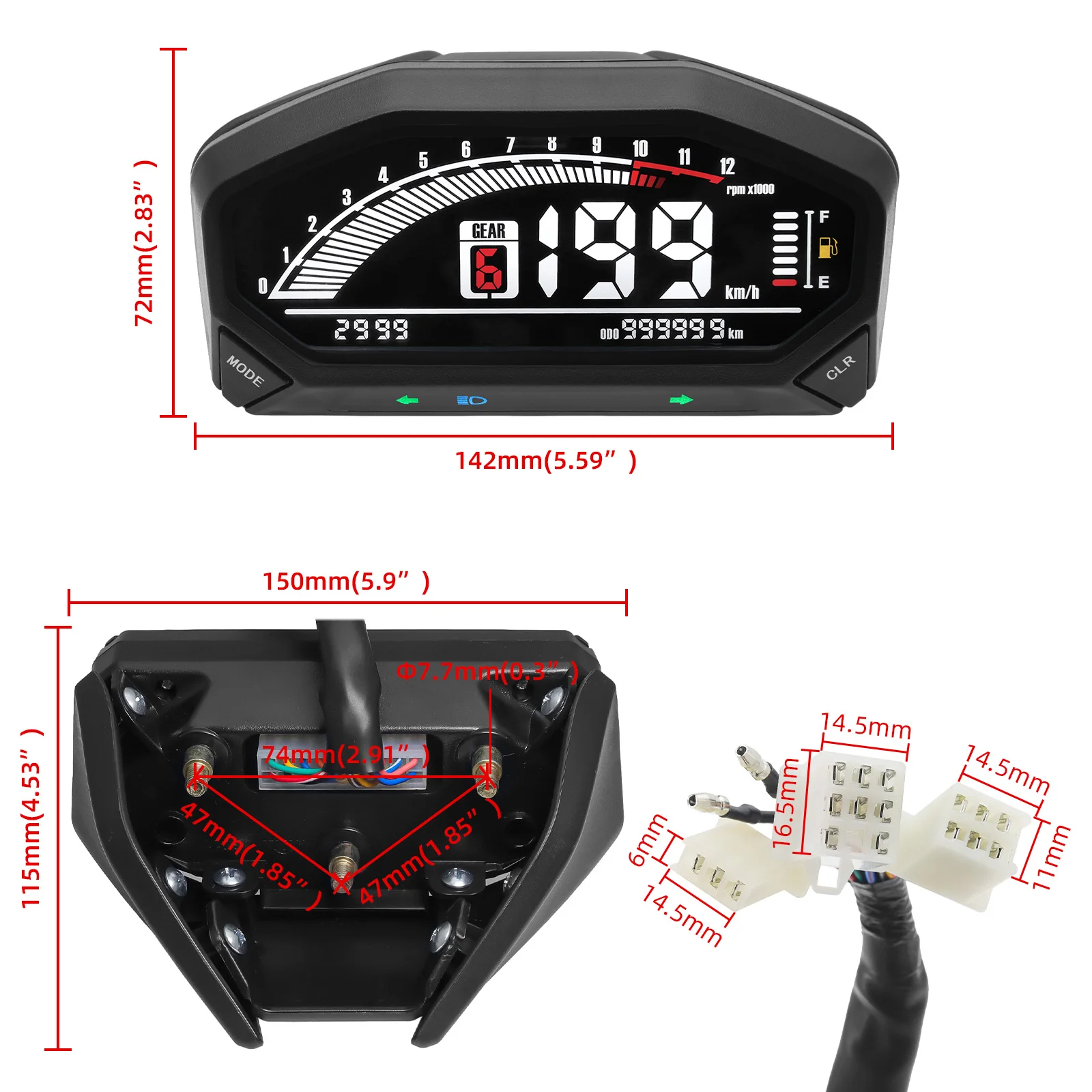 Odómetro Digital Universal para motocicleta, velocímetro LCD, medidor de velocidad para salpicadero impermeable, medidor de RPM para Kawasaki para 1,2,4 cilindros - imagen 5