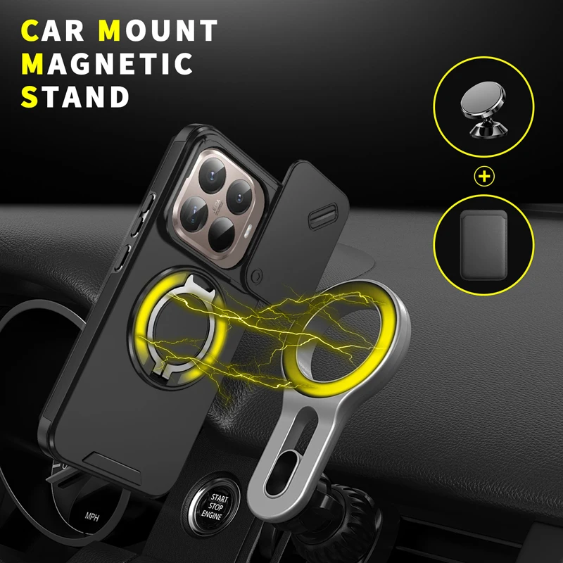 Para Xiaomi 15T, 15T Pro funda ELVEV anticaída resistente PC lente deslizante ventana soporte giratorio cubierta de teléfono - imagen 2