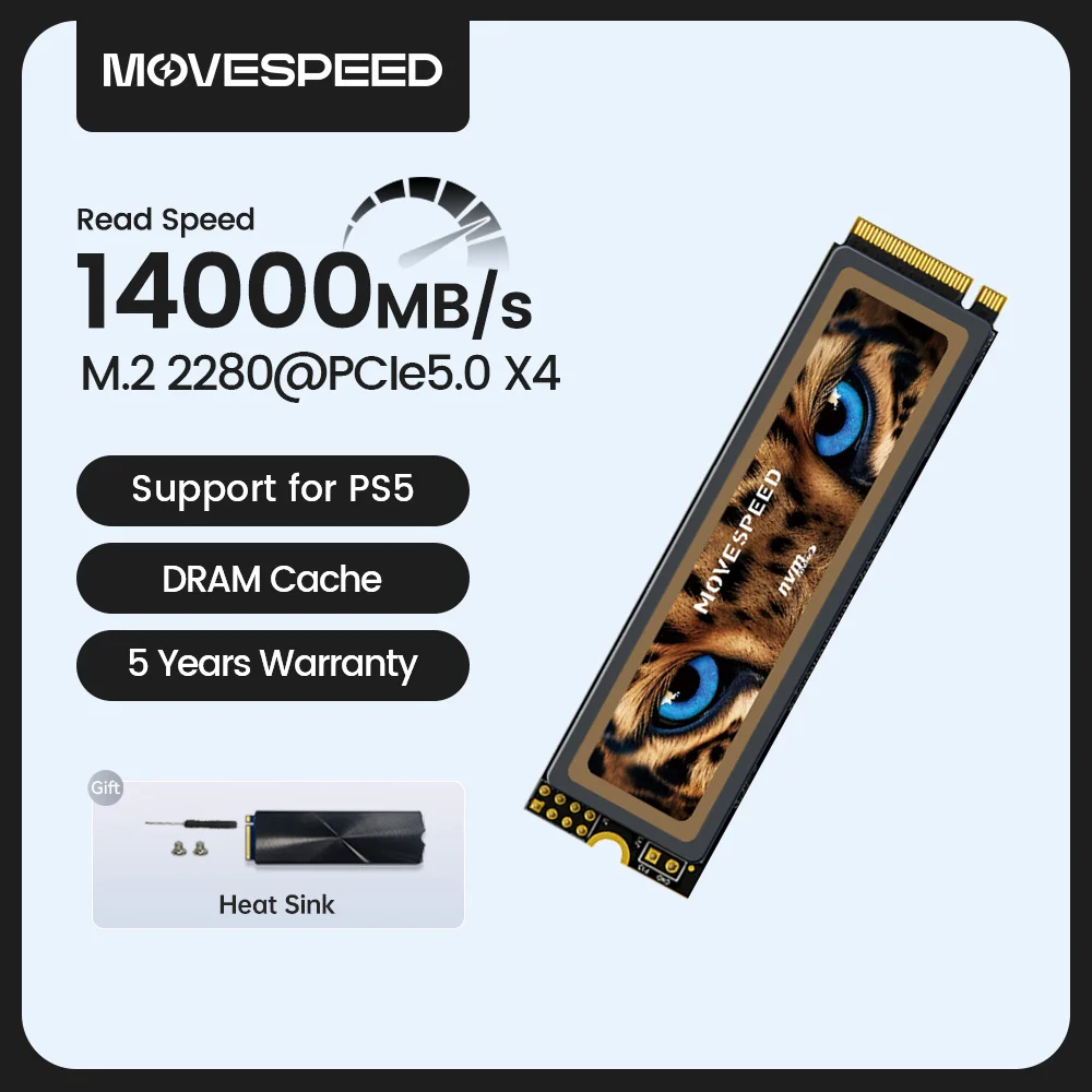 MOVESPEED 14000 MB/s PCIe5.0 SSD NVMe M.2 2280 unidad interna de estado sólido con caché DRAM disco duro SSD M2 de 2TB para PS5 portátil PC