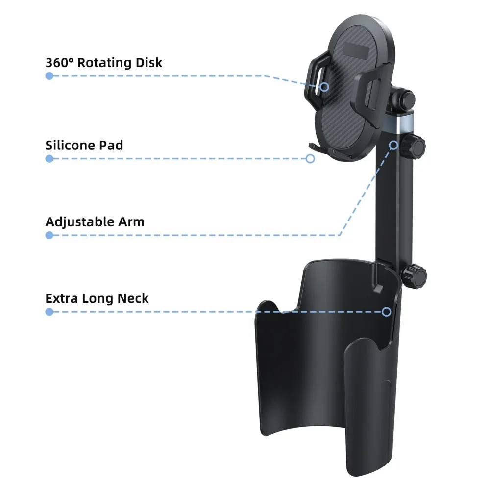 Portavasos para coche Universal 2 en 1 Soporte de montaje para teléfono móvil extensible multifunción 360 ° Soporte para teléfono inteligente con rotación ajustable para automóvil - imagen 4