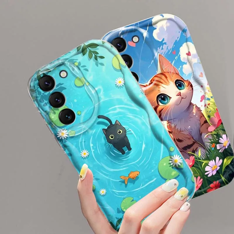 Oso gato arte lindo para Samsung S25 S24 S23 S22 S21 S20 A04 A05s A05 A06 Ultra Plus FE 5G onda aceite teléfono caso - imagen 5