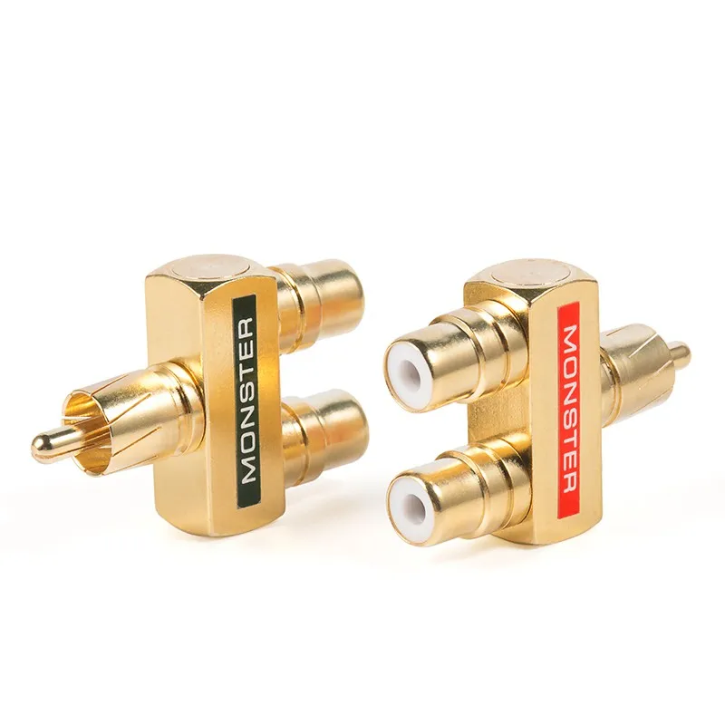 1 unidad de adaptador RCA de enchufe divisor de Audio AV de cobre chapado en oro, conector macho a 2 hembra