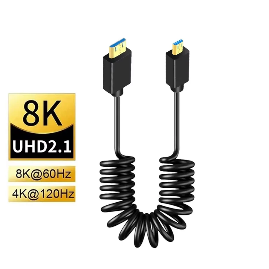 Micro HDMI compatible con Mini HDMI Cable 8K resorte enrollado 4K UHD para cámara Raspberry Pi 5/4 Monitor portátil - imagen 4
