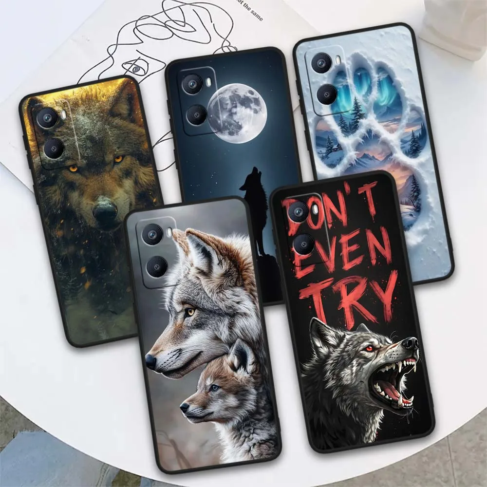 Funda con patrón de arte de lobo para OPPO Reno 12 11 F 10 8 7 6 5 4 Z T Lite Plus Pro 4G 5G funda de teléfono negra