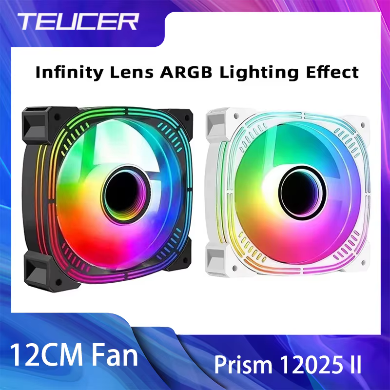 TEUCER-ventilador de espejo cíclico Prism12025 II con efecto de luz, enfriador ARGB de 120mm, 5V, 3 pines, para carcasa de PC, refrigeración de ordenador