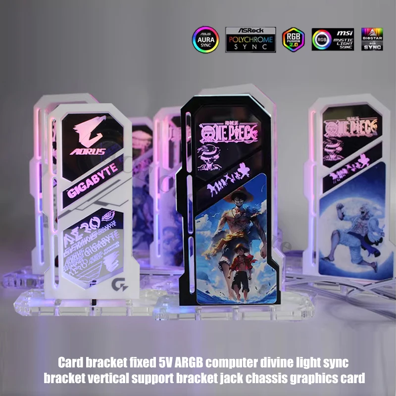 Soporte para tarjeta gráfica RGB, protector GPU, equipo anticaída, opción de logotipos de creencia de marca con diseño de espejo ARGB Vertical de 5V, - imagen 4