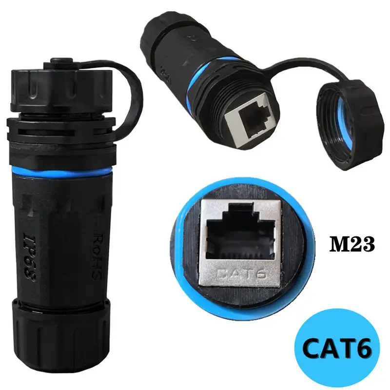 IP68 impermeable CAT6 Gigabit blindado RJ45 hembra a hembra M23 Panel fijo impermeable conector Ethernet conector LAN
