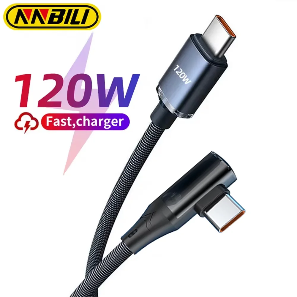 NNBILI 6A USB C a USB C Cable de 90 grados para OPPO 120W Cable de carga rápida para Honor Huawei Oneplus Realme cargador Cable de datos USBC
