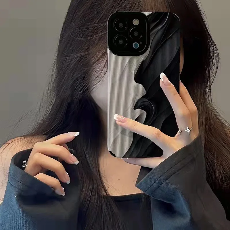 Funda de silicona con ondas plegables para Samsung Galaxy, carcasa de arte en blanco y negro, A51, A52, A50, A32, A31, A23, A53, A54, A71, A72, A73, 5G, A22, A12, A13, A14 - imagen 3