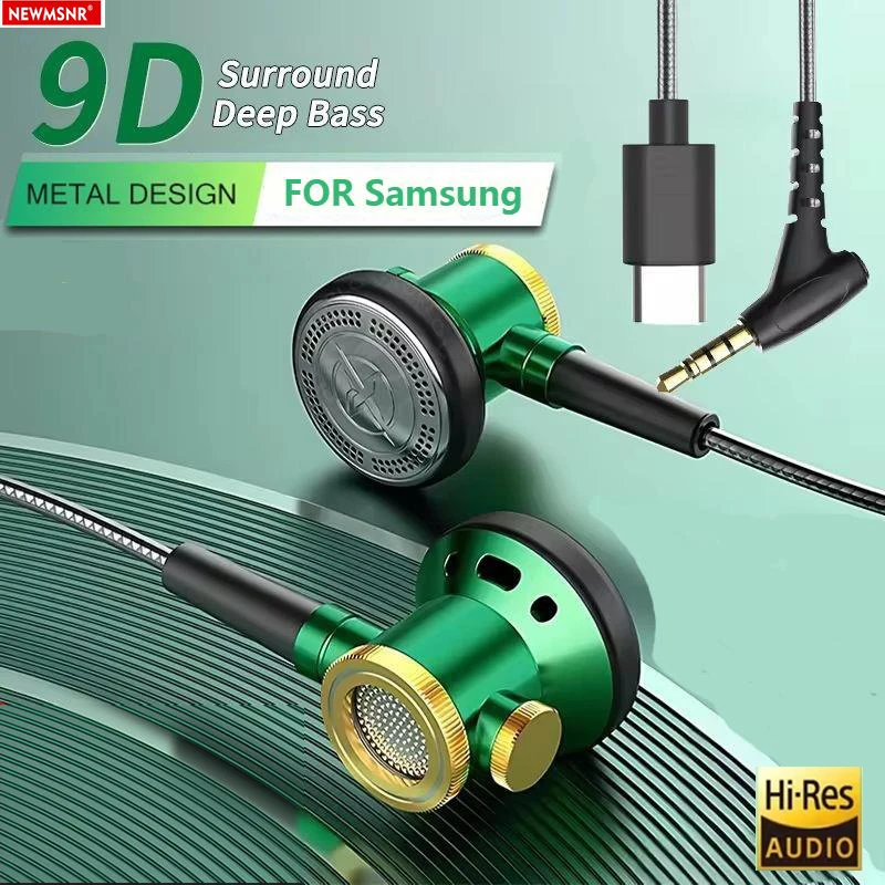 D08 Metal HiFi tipo C y 3,5mm auriculares internos auriculares de cabeza plana con cable sonido claro auriculares bajos para Samsung con auriculares con micrófono HD
