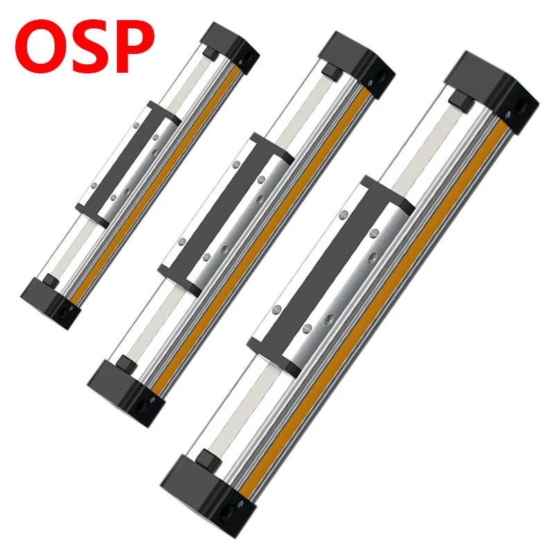 Cilindro neumático sin vástago de aire OSP-P16/P25/P32/P40/P50/P63/P80, velocidad mecánica de alta empuje con riel guía de carrera larga