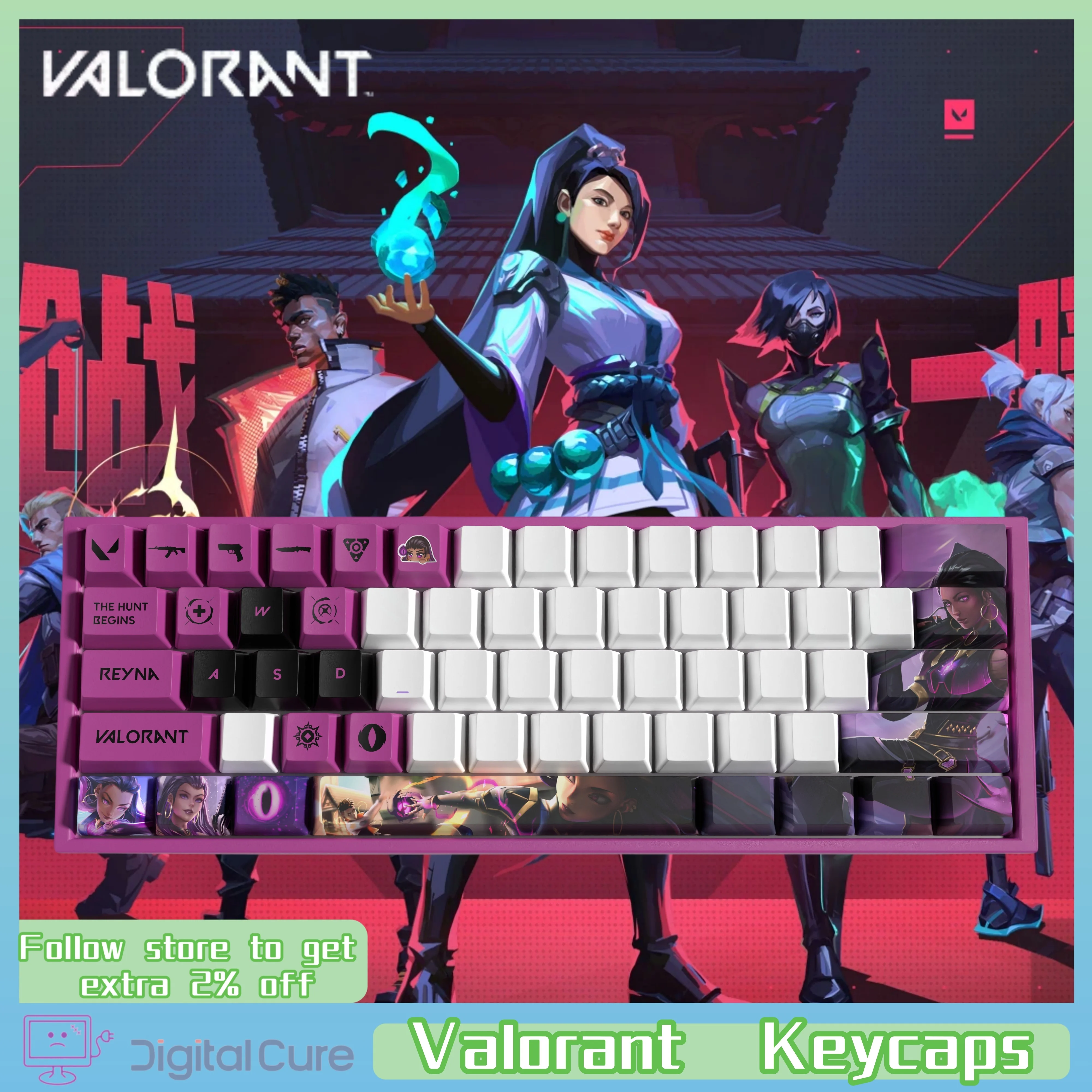 Teclado mecánico Valorant, teclas, juegos de Anime, Esports, todos los héroes, materiales Pbt, ligero, retrato de personaje de 29 teclas, novedad de 2024