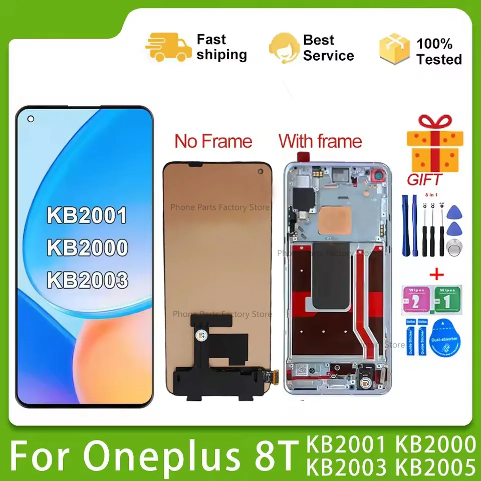 Testado para OnePlus 8T OEM para 1 + 8T probado KB2001 KB2000 KB2003 KB2005 pantalla LCD reemplazo del ensamblaje del digitalizador de pantalla táctil