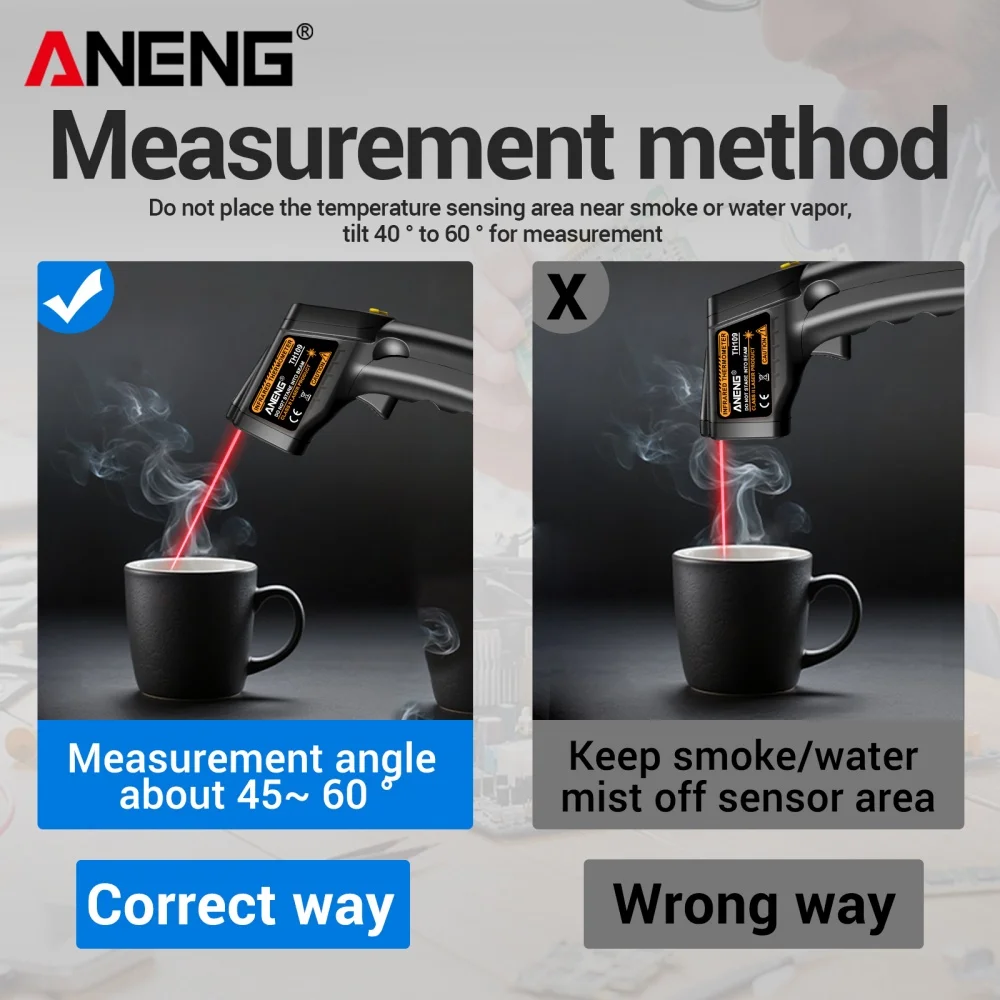 Termómetro infrarrojo digital sin contacto -50~400 ℃   Temp ANENG TH109 TR Medidor láser Probador de pirómetro industrial Herramientas higrómetro - imagen 4