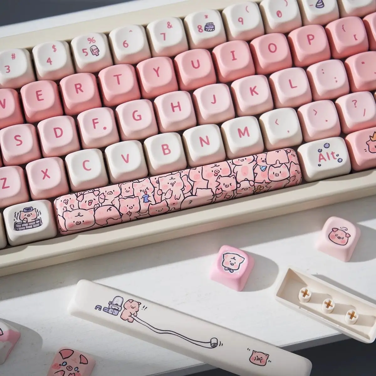 Teclas PBT de sublimación de tinte personalizadas de cerdo bonito, teclas de dibujos animados de perfil MOA para interruptores Gateron Cherry MX, Teclado mecánico - imagen 5