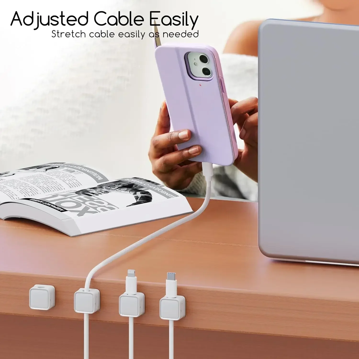 Organizador de cables, caja de enchufe magnético, enrollador de cables de silicona, Clips flexibles de gestión de cables para auriculares y ratón, 6 uds. - imagen 3
