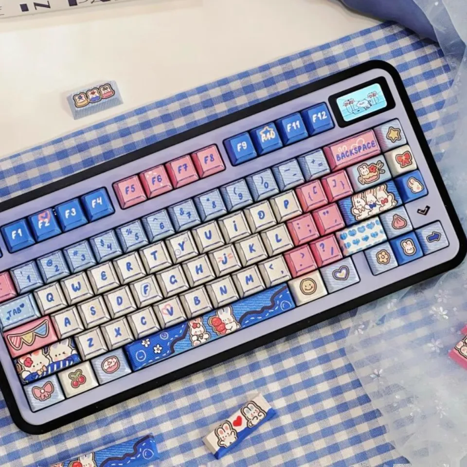 Teclas con tema de conejo vaquero, teclas originales con perfil de cereza/mda, teclas de sublimación PBT de dibujos animados para teclado mecánico personalizado