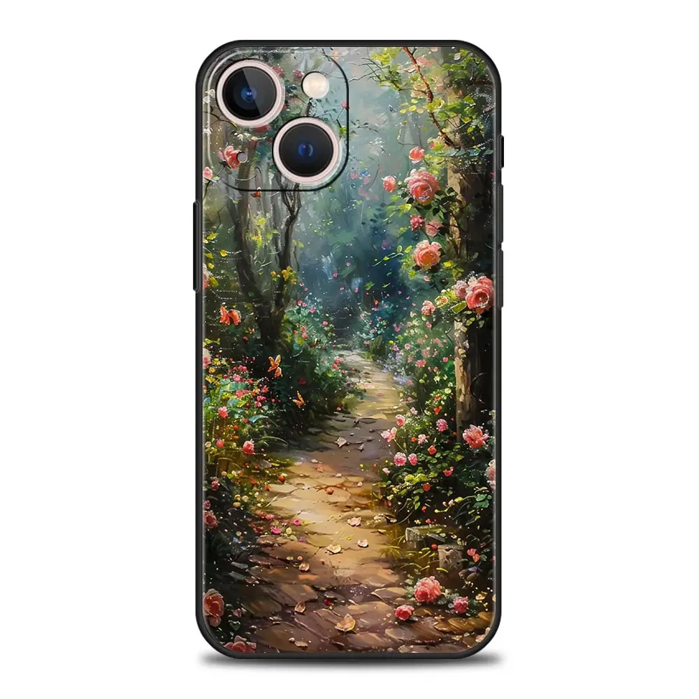 Funda de teléfono de lujo con pintura al óleo de flores para iPhone 16 13 15 14 12 11 Pro MAX XR X SE XS 7 8 Plus, funda suave de TPU a prueba de golpes - imagen 3