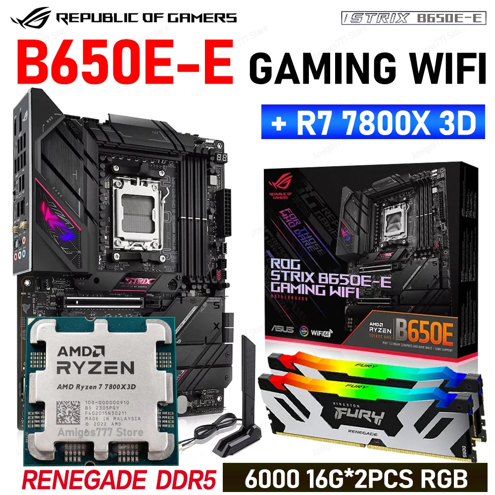 ASUS-placa base B650 Am5 + R7 7800X 3D Ryzen CPU Suit Ram + Renegade DDR5 6000MHz 32GB RGB + ROG STRIX B650E-E GAMING WIFI, nuevo - imagen 2