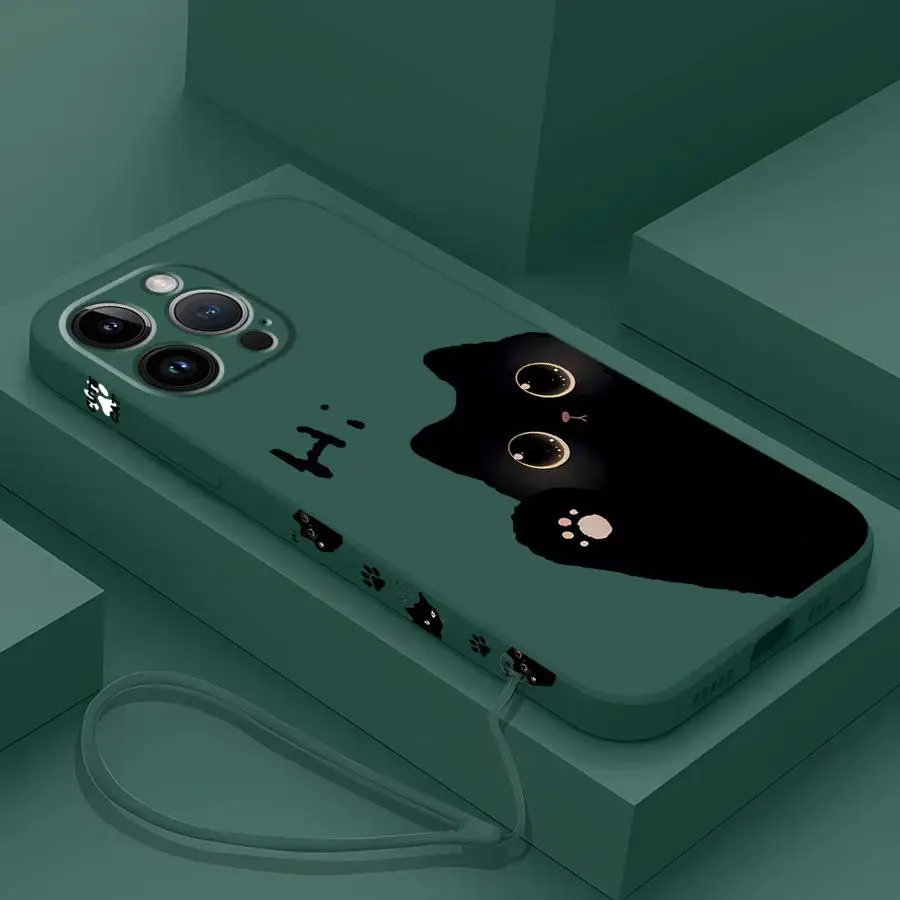 Funda de teléfono con Gato Negro de dibujos animados para Redmi 9T, funda suave de TPU, 8, 9, 10, 9A, 9i, A1, A2, 10C, 12, K40 Pro, K60 Ultra