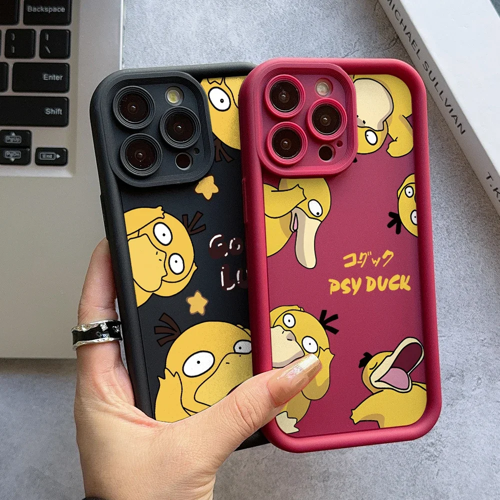 Linda funda de teléfono Psyduck para iPhone 16 15 14 Plus 13 12 Mini 11 Pro Max X Xs XR 8 7 cubierta protectora de lente de escalera de TPU suave - imagen 5