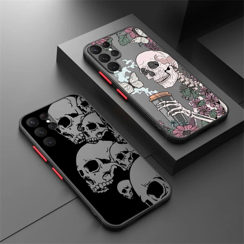 S-Skull Cool Art esmerilado translúcido para Samsung Note 20 A35 A03 A54 A31 A22 A34 A14 A24 A04 A55 5G funda de teléfono suave