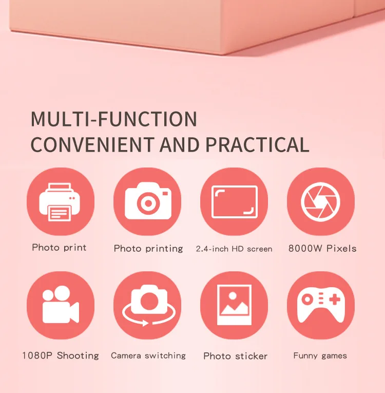Cámara de impresión para niños Cámara digital de impresión instantánea Grabación de videos Cámara dual HD Impresora térmica Reproduce música Juegos divertidos Compatible con tarjeta TF Regalo de cumpleaños Juguete para - imagen 5