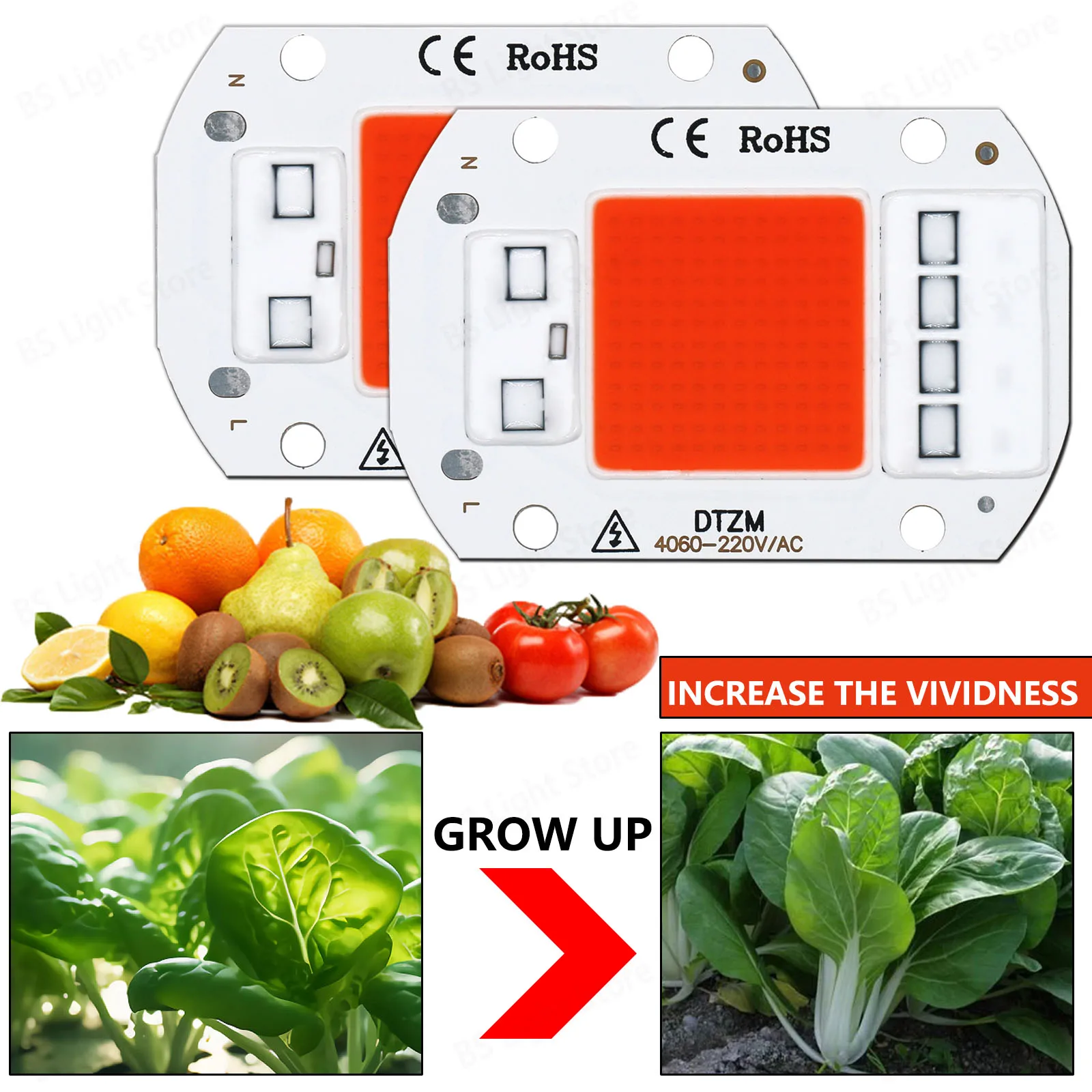 Chip de luz LED COB de espectro completo AC220V 5W10W 20W 30W 50W sin necesidad de controlador para el crecimiento de plántulas de flores iluminación de plantas - imagen 4