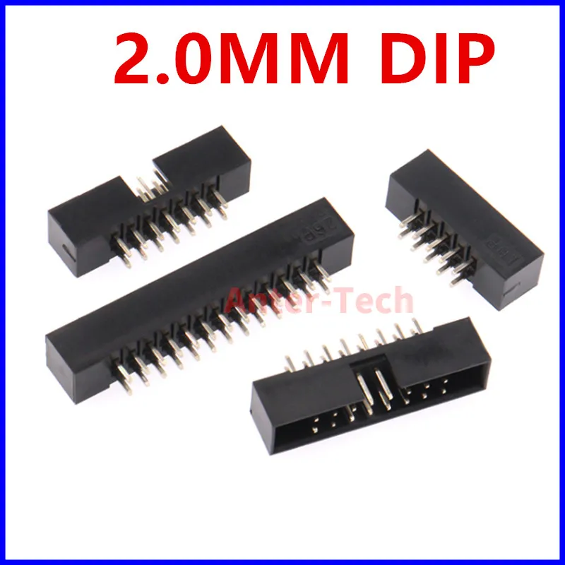 Conector macho de paso DC3, 10 piezas, 2mm, 2,0mm, 6, 8, 10, 12, 14, 16, 18, 20, 24, 26, 30, 34, 40, 44, 50 pines