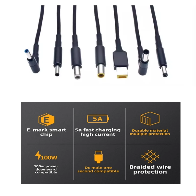 Conector universal de adaptador de corriente para ordenador portátil, cable de carga rápida, USB tipo C, cabeza hembra a cargador de ordenador portátil, 100W - imagen 3