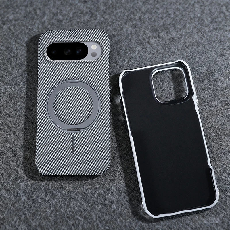 Para Google Pixel 10 Pro XL funda dura de PC anillo de fibra de carbono soporte magnético funda protectora trasera para Pixel 10 9 Pro XL 9A Shell - imagen 3