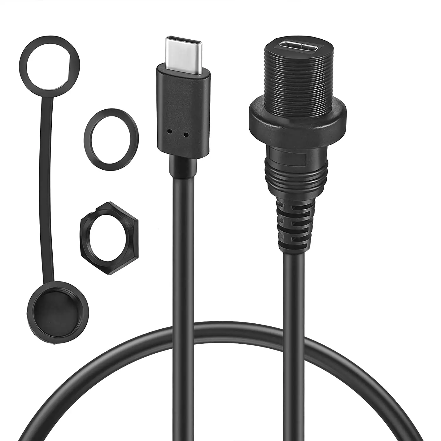 Cable de extensión USB C de 1m/3 pies con Kit impermeable tipo C Cable de montaje empotrado de Panel macho a hembra para salpicadero de motocicleta, barco y coche - imagen 3