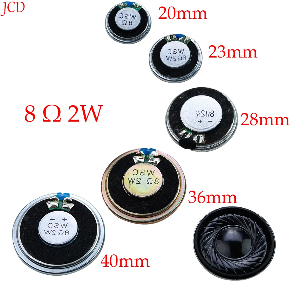 2 uds Mini altavoz fino 8 Ohm 2 vatios 2W 8R diámetro del altavoz 20MM 23MM 28MM 36MM 40MM 2CM 2,3CM 2,8CM 3,6CM espesor 5MM 4,5MM