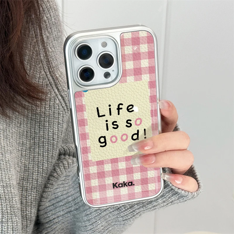 La vida es tan buena textura de cuero TPU Funda de teléfono anticaída para iPhone XR/11/12/13/14/15/16/17 Pro Max - imagen 4