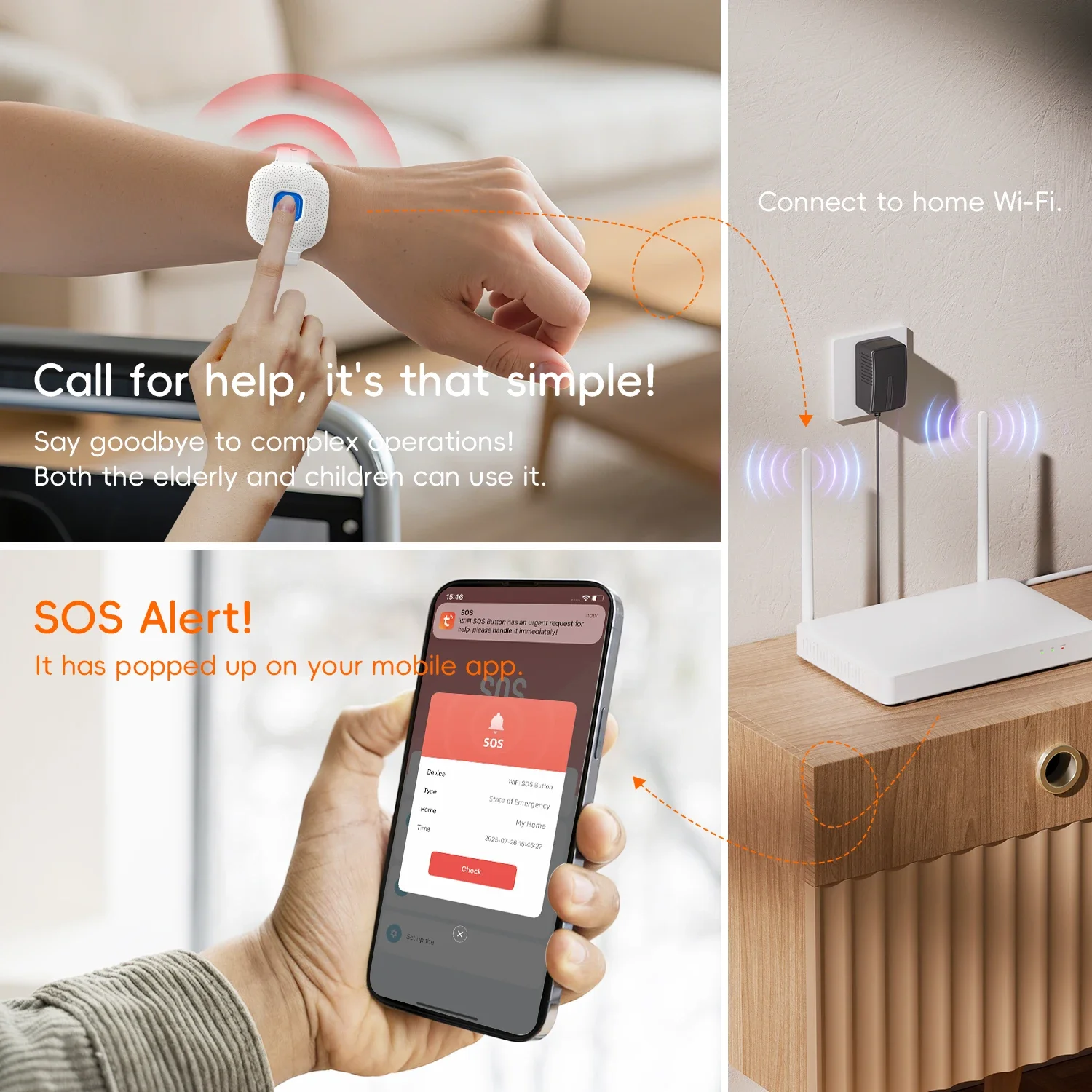 Pulsera SOS de seguridad inteligente Tuya con Wifi, resistente al agua, alerta de emergencia, reloj SOS, alarma de caída para personas mayores, llamada SOS, botón de pánico - imagen 4