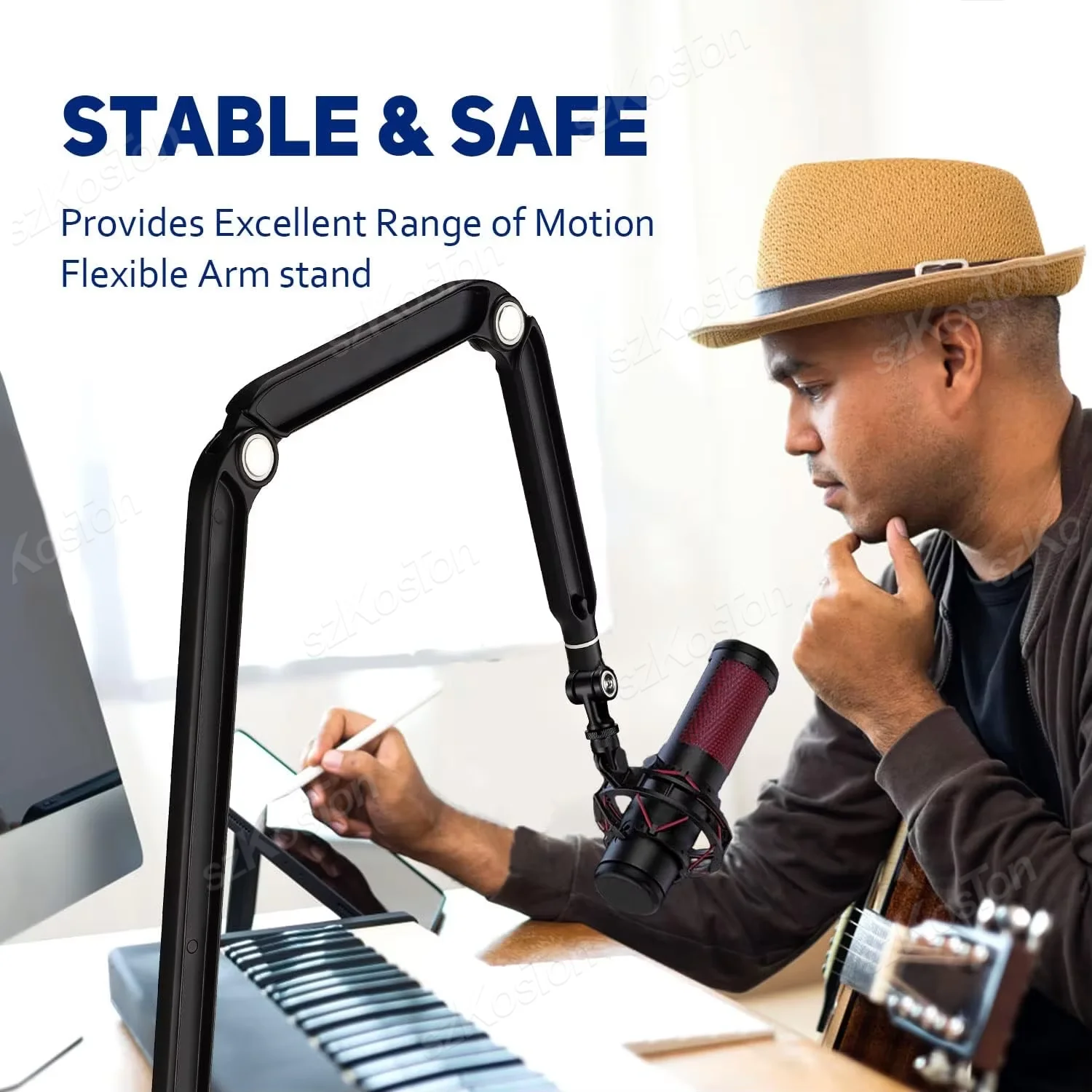 Soporte de micrófono ajustable para estudio de grabación de Streaming, brazo de pluma para micrófono azul Yeti Shure SM7B AM8 A8 A6V K688 K669 - imagen 4