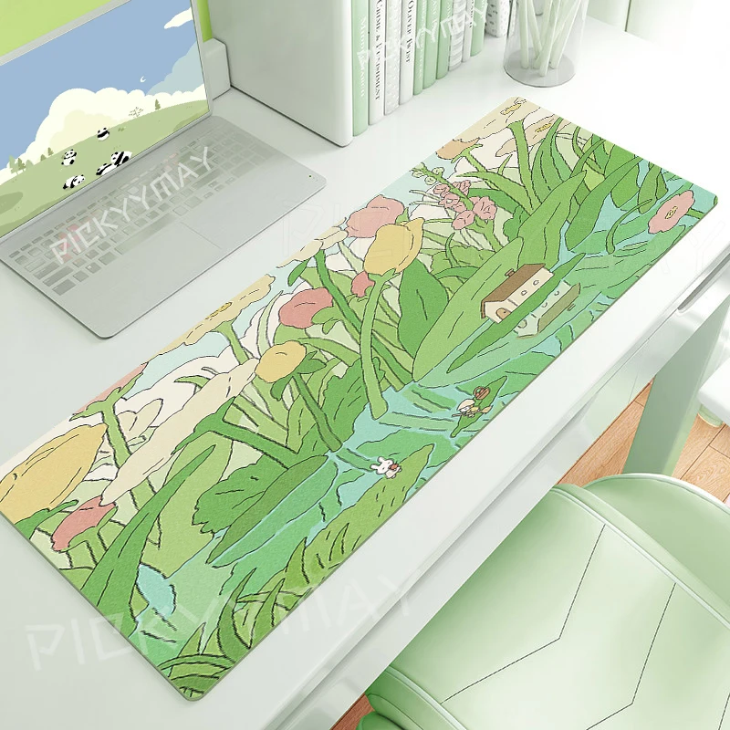 Alfombrillas de ratón bonitas para juegos, alfombrilla de escritorio para Gamer, alfombrilla grande para ratón, alfombrillas de escritorio de Anime Kawaii, alfombrillas para teclado, alfombrilla de ratón verde de 900x400mm - imagen 4