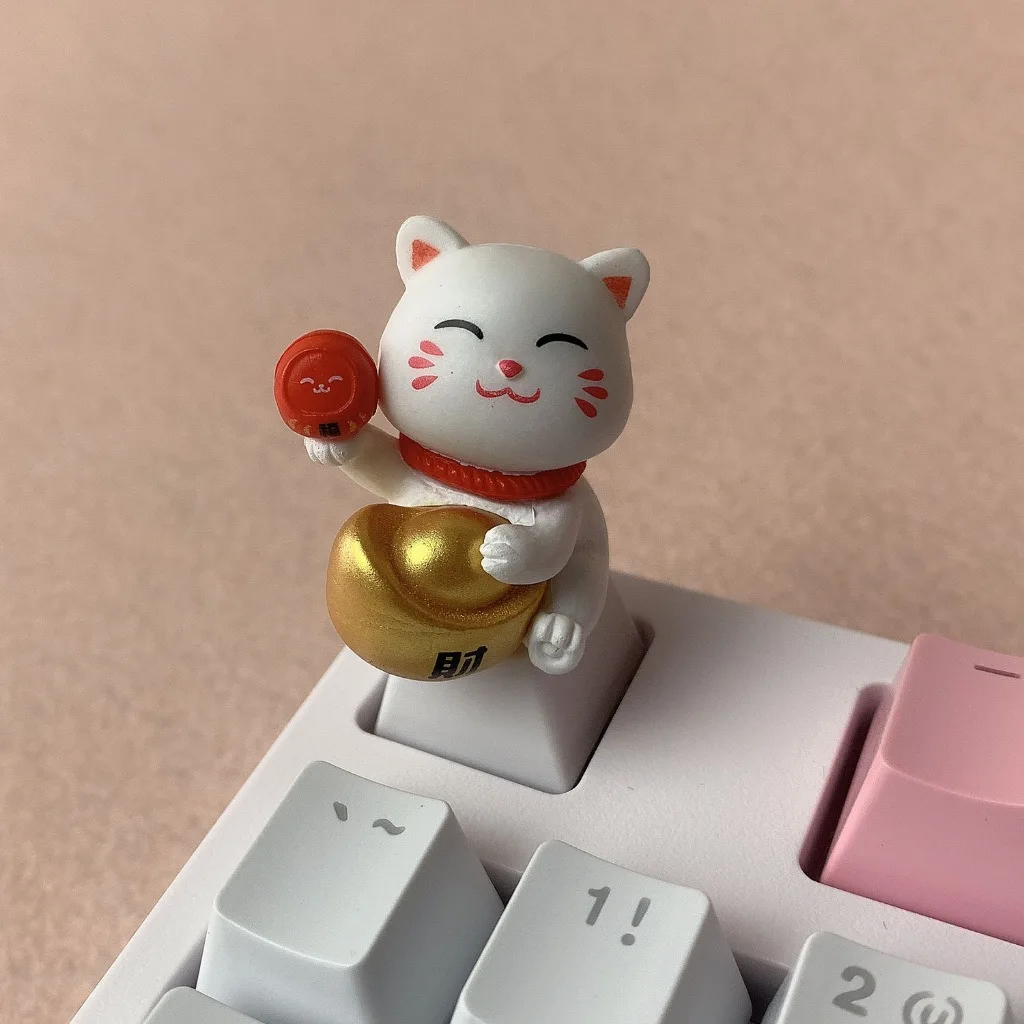 Tapa de tecla creativa de dibujos animados personalizada OEM 3D para teclado mecánico chica lindo gato de la suerte llavero - imagen 5
