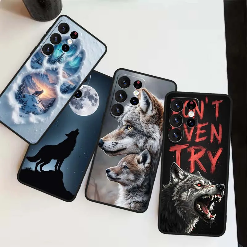 Wolf Art Pattern Cover For Samsung Galaxy Note 20 10 9 8  A24 A34 M13 M31 M32 M52 M62 Ultra Lite Black Phone Case