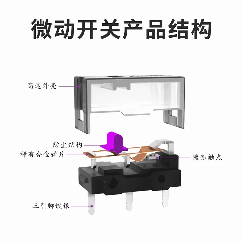 KaiLong Microinterruptor de ratón Púrpura Oro Rosa Punto 150 Millones Haga clic en toda la vida Negro Transparente 100 millones Haga clic en toda la vida - imagen 4