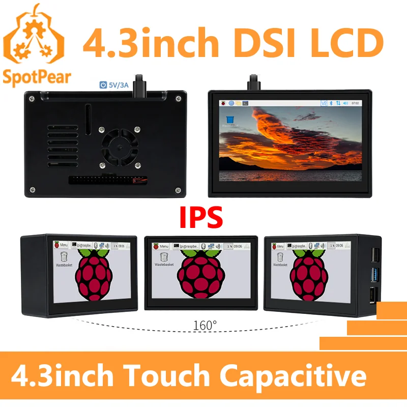 Raspberry Pi pantalla DSI de 4,3 pulgadas MIPI 800x480 pantalla táctil capacitiva de 4,3 pulgadas LCD táctil IPS para Pi 5/4B/3B +/3A +/3B/2B/B +/A +