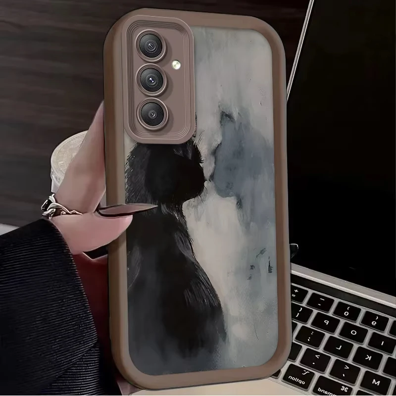 Funda de teléfono con diseño de sombra de gato negro para Samsung Galaxy A14 A15 5G S21 S22 S23 S24 S25 5G FE Plus Ultra A25 A35 A52 A53 A54 A555G - imagen 4