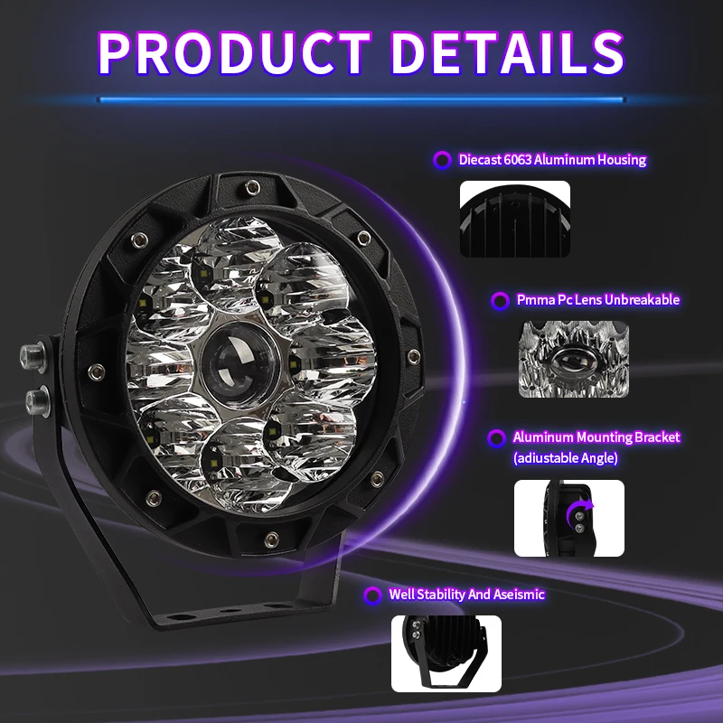 Foco de luz de búsqueda de puentes altos para coche, bombillas LED para conducción de largo alcance 4x4, vigas de inundación todoterreno, coche, camión, ATV, SUV, 10-30V - imagen 5