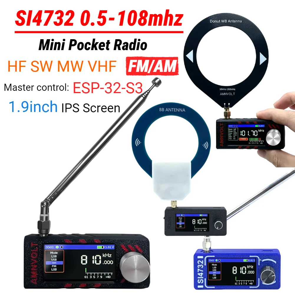SI4732 0,5-108 mhz Radio portátil LSB USB AM FM Mini Radio de bolsillo pantalla IPS de 1,9 pulgadas receptor de Radio de todas las bandas HF SW MW VHF Radio