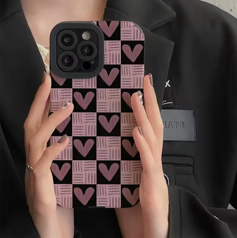 Funda de teléfono de silicona con forma de corazón de amor púrpura cuadrado a la moda para iPhone 13 12 11 14 15 Pro Max Mini 8 7 Plus X XR XS SE cubierta a prueba de golpes - imagen 4