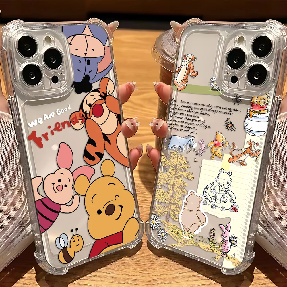 Bonita funda de teléfono Pooh Winnie Disneys para iPhone 16 15 14 13 12 11 Mini Pro Max X XR XSMax 7 8 Plus, funda transparente anticaída