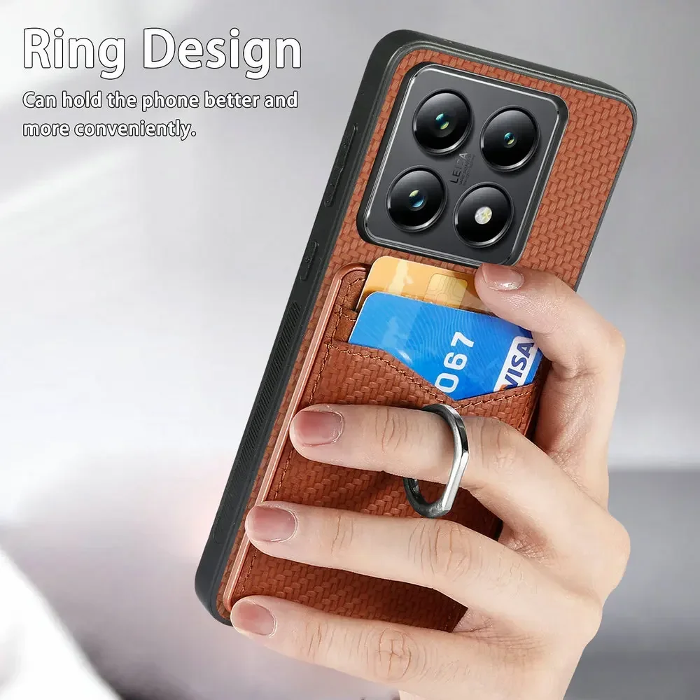 Para Xiaomi 14T Pro 14 T funda de teléfono tipo billetera de fibra de carbono para Xiaomi 14 Pro 14pro Mi14Tpro ranura para tarjeta cubierta de soporte de anillo magnético - imagen 2