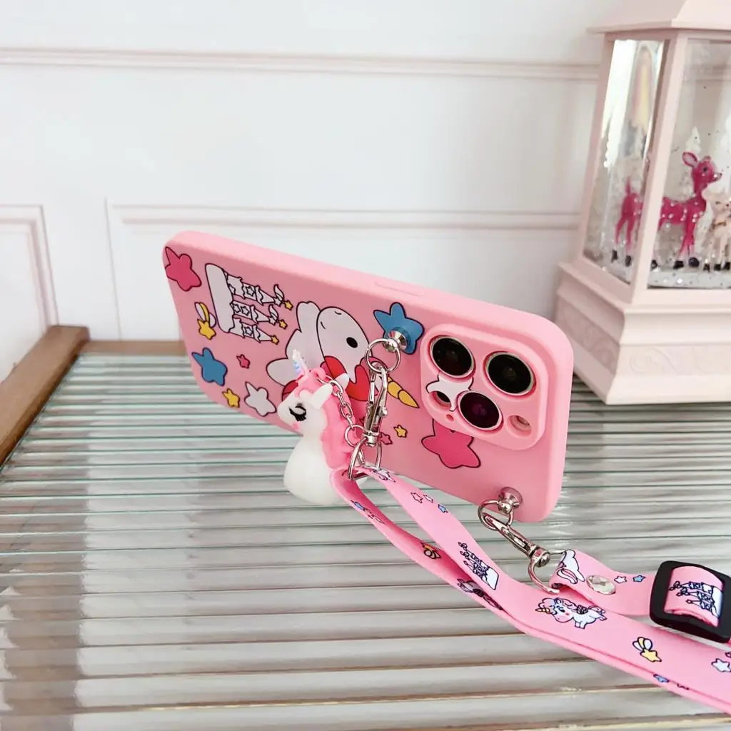 Eenhoorn Voor iPhone 6 6s 7 8 X Xs Max XR 11 12 13 14 15 Pro SE Max Case met Houder Touw - imagen 4