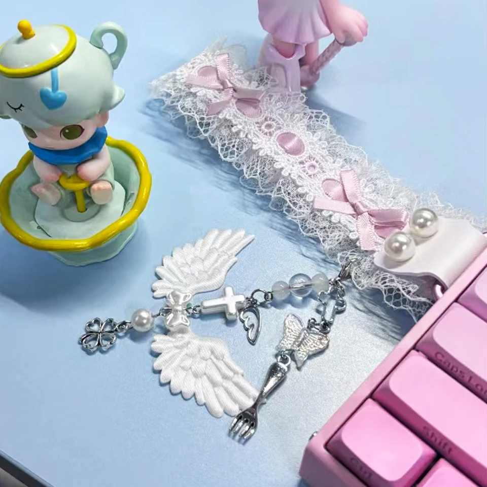 Correa de teclado de encaje DIY, cinta de teclado de encaje elegante con hebilla y dijes, correa personalizable para ordenador portátil, decoración única para teclado - imagen 3