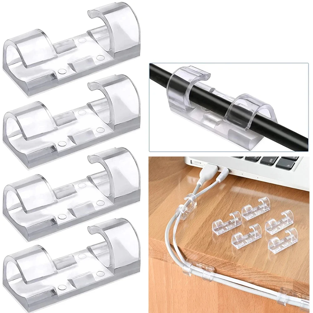 Soporte organizador de cables, Cable de escritorio, soporte de gestión transparente, Clip organizador para teléfono, ratón, ordenador, auricular y tableta